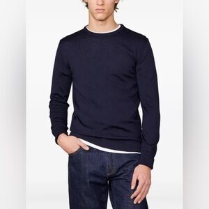 Officine Generale Unisex Nine Sweater Merino Wool Pullover in Navy Crewneck M